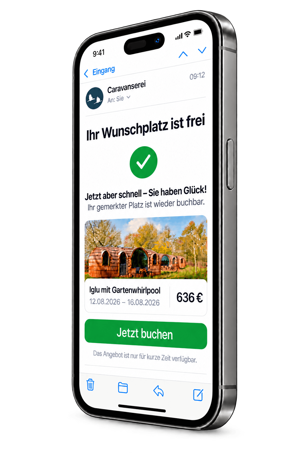 Nachrücker-Angebot per E-Mail mit Preis und direktem Buchungsbutton